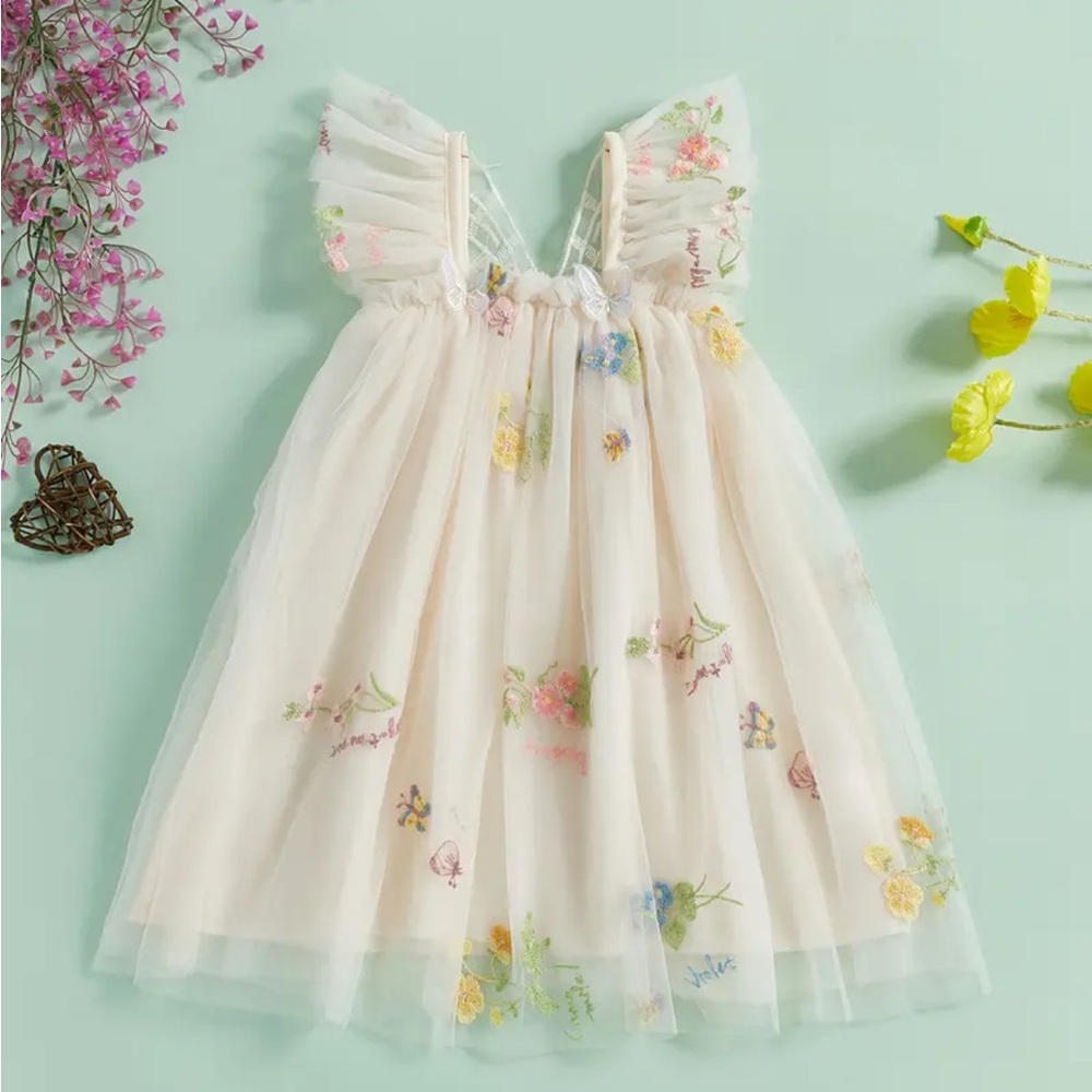 NEW Floral Embroidered Baby Dress - Cream